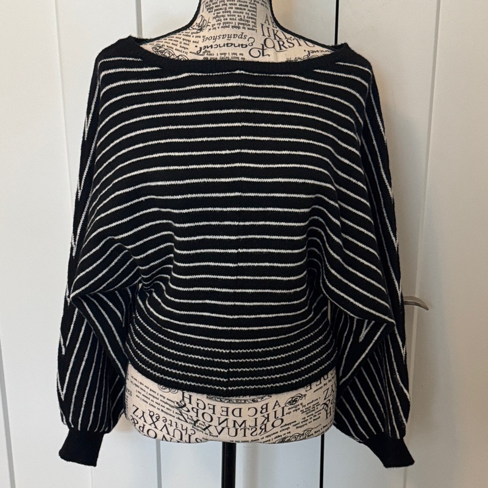 Cider Black and White Striped Scoop Neck Pullover